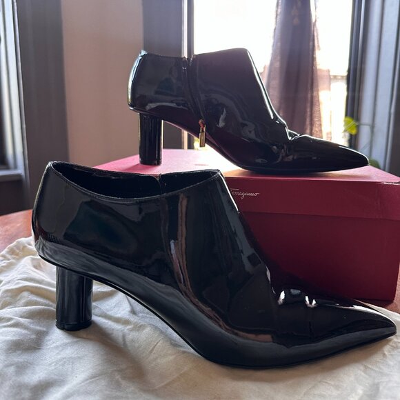 Ferragamo Black Patent Leather Ankle Booties - Picture 11 of 11